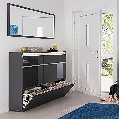 Web Furniture Magic Schuhregal, Melamin, Anthrazit, glänzend, groß, 48 Einheiten