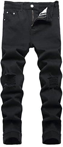 JUNBAOSS Men's Slim Fit Jeans Stretch Ripped Skinny Jeans for Men, Fashion Straight Leg Comfort Flex Waist Casual Pants, A#black Ripped1, 28