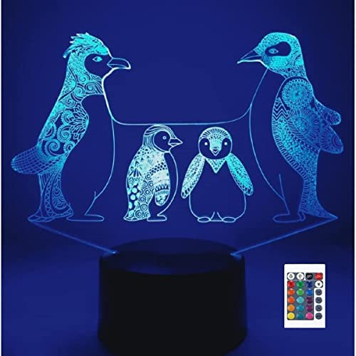 SUPERRUIDALONG 3D Pinguin Fernbedienung 16 Farben Nachtlichter Illusion Acryl LED Tisch Nachttischlampe Kinderzimmer Schreibtisch Dekoration Geburtstag Spielzeug für Kinder