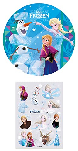 Dekozauber24 2er Set Frozen Essbarer Tortenaufleger + Mini-Törtchenaufleger, Tortendeko Kindergeburtstag (Frozen Nr. 5)
