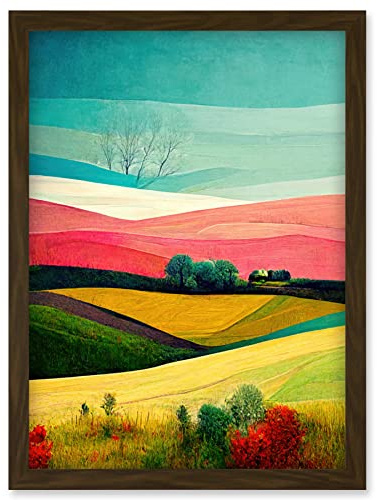 Doppelganger33 LTD Four Seasons Colourful Modern Country Landscape Painting Artwork Framed Wall Art Print A4