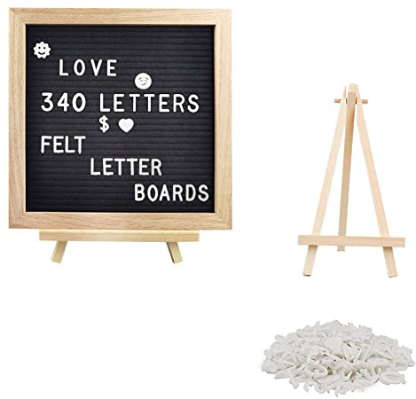 10X10 Inch Black Felt Changeable Letter Board with 340 Letters Sign & Stand