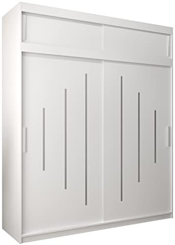 Kryspol Schwebetürenschrank York 200 cm Kleiderschrank mit Kleiderstange und Einlegeboden Schlafzimmer- Wohnzimmerschrank Schiebetüren Modern Design (Weiß mit Erweiterung)
