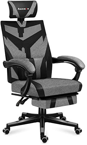 huzaro Combat 5.0 Grey | Gaming Stuhl Ergonomischer PC-Stuhl Computerstuhl Bürostuhl | Fußstütze | Lendenkissen | Verstellbare Kopfstütze | bis 140 kg belastbar | 90-140° Neigungswinkel | Grau