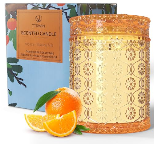 TTRWIN Orange Scented Candle, Refreshing Aromatherapy Home Scented, Natural Soy Wax Candles with Long Clean Burning, Gift Surprise for Yoga, SPA, Christmas, Birthday, Mother's Day