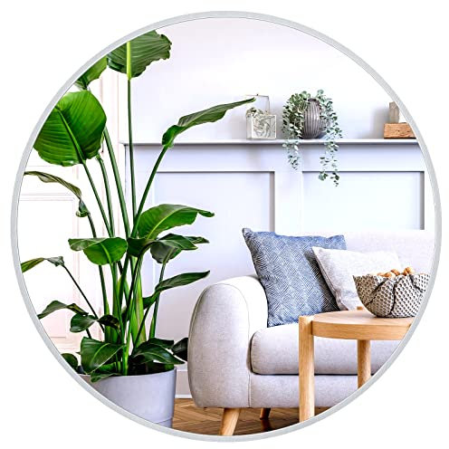 Dripex 60cm Round Mirror, Circle Hanging Wall Mirror - Home Decorative Wall Mounted Vanity Mirror for Bathroom, Dressing Room & Living Room, Silver