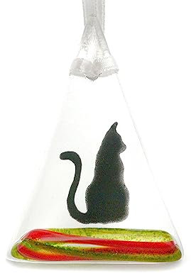 Black cat tree decoration, light catcher, Fused glass suncatcher, christmas tree shaped, token gift for cat owner, window art, garden art