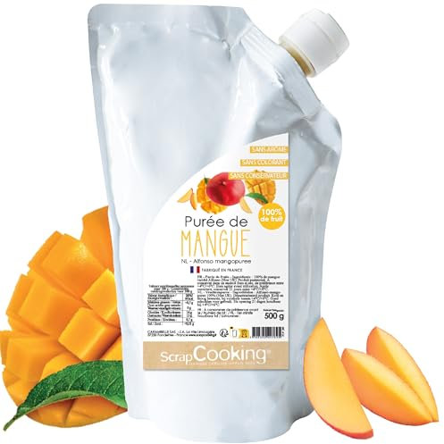 ScrapCooking - Purée de Mangue 500 g - Purée de Fruits pour Pâtisserie - Macarons, Mousses, Gelées, Gâteaux, Ganaches, Nappages, Coulis, Glaces, Smoothies, Cocktails - Fabriqué en France - 4762