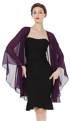 BEAUTELICATE Chiffon Schal Stola Bolero Damen Für Abendkleid Festlich Hochzeit Braut Frühling Sommer Jacke (Plum, Einheitsgröße)