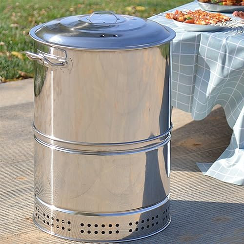 RIIGOOG Tragbarer Holzkohle-BBQ-Herd, große Kapazität, Edelstahl, Holzkohle, geschmortes Grillfass 360° Allround-Outdoor-Grillwerkzeuge für Terrasse, Hinterhof, Outdoor, Camping, Picknick, mit 50