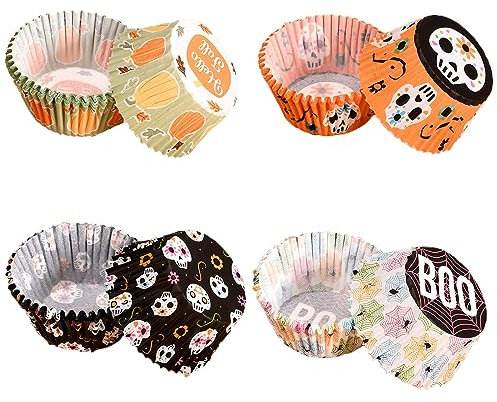 animacoser Speciali per Halloween. 400 pirottini per muffin in scheletro, zucca e ragno – Il must per la cottura in famiglia e i cupcake delle feste
