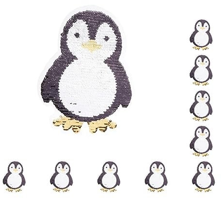 Bestickter Pinguin-Aufnäher mit Pailletten, doppelseitig, 10 Stück