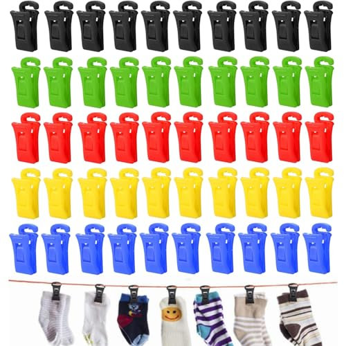 Sockenklammern für Waschmaschine und Trockner, 50 Stück Sockenklammern, Bunte Sockenhalter mit Haken, Sockenclips für Waschmaschine Mehrzweck-Sockenhalter