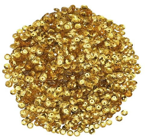 QUARKZMAN Lose Pailletten 4MM Silber Rückseite Pailletten 3000 Stück Becher Pailletten Stickerei Pailletten für Schmuckherstellung Basteln Nähen, Tiefgold