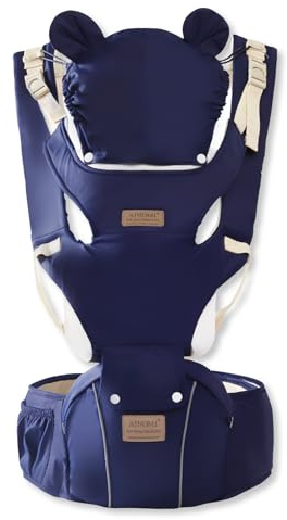 SONARIN Multifunktionale 3-in-1 Babytrage mit Hüftsitz,Ergonomische Atmungsaktive Babytragetasche Kindertrage Baby Tragesystem ab Geburt 0-36 Monate,Bauchtrage Rückentrage(Dunkelblau)