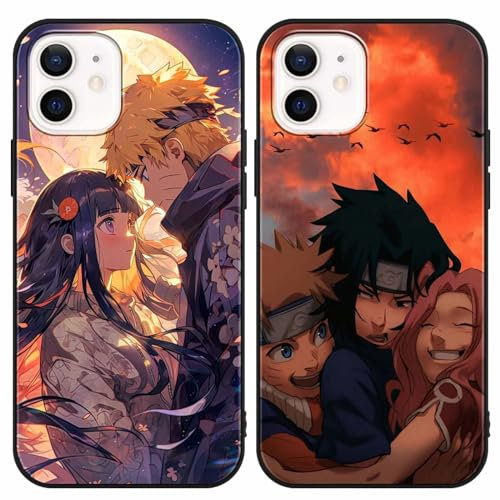 PBNDJVG 2 Stück Handyhülle für Apple iPhone 12/iPhone 12 pro Hülle 6.1'' Anime Uchiha Sasuke Hinata Manga Muster Design Junge Case All Inklusiv Linsen Schutzhülle TPU Silikon Ultra Dünn Cover, 04