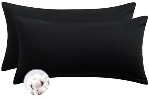 Aisbo Kissenbezug 40 x 80 Baumwolle 2er Set - weiche Kopfkissenbezug 40x80 Schwarz mit Reißverschluss, 40x80cm Pillow Cover Pillowcase