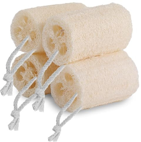 VacFreKep Paquete de 4 esponjas de lufa natural, esponja de lufa orgánica, esponja de baño orgánica Luffa para fregar la ducha y limpiar la cocina