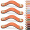 LEREATI Leather Drawer Handles & Knobs - 4pcs Kitchen Cupboard Handles & Pulls, Door Knobs for Cupboards, Wardrobe, Dresser, Closet (Light Orange, 160mm Hole Center)