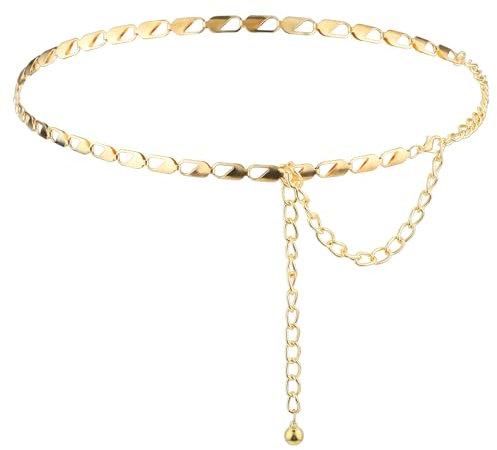 Andibro Women's Metal Waist Chain Belt, Adjustable Waist Chain Link Body Girls Waist Long Belt for Jeans Pants Dress (gold)