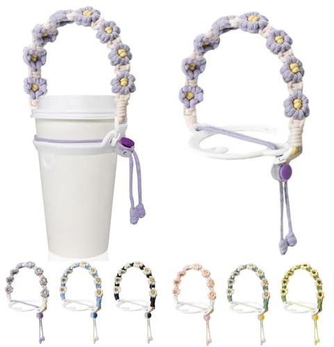 runrayay Boho Macrame Handle for Hydro Flask & Stanley Water Bottles (8 to 40Oz), Accessories for Travel Tumbler, Silicone Coffee Carrier Strap, Purple