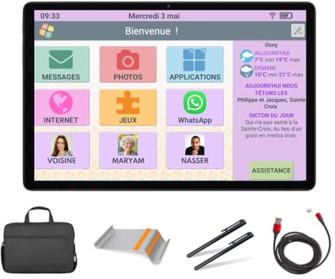 FACILOTAB - Tablet Senior + paquete completo de accesorios - Simple e intuitivo, ideal para personas mayores - Pantalla táctil grande adaptada - Cámara frontal y trasera - Conexión WiFi y 4G - Negro -