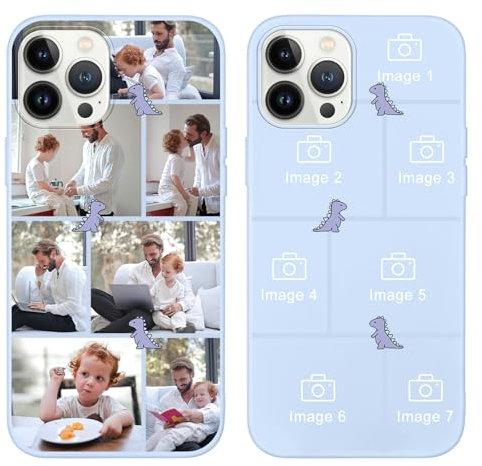 Yoedge Personalised Phone Case for iPhone 14 Pro Max 6.7 inch, Custom Photo Design Flexible Soft Silicone Customized Rubber Shockproof Cover, Personalize with 7 Image Collage for Girls Women, Purple