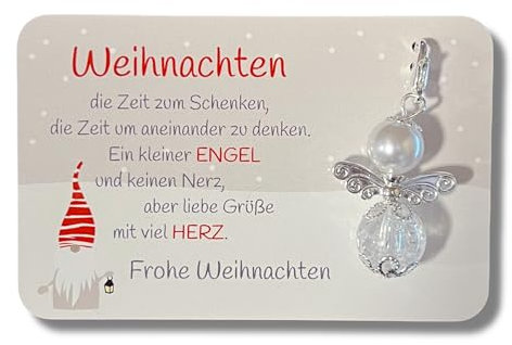Schutzengel Karte Weihnachtskarte, Perlenengel Spruch, Weihnachtsgeschenk für Frauen, Männer, Mädchen (Weiß)