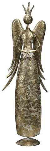 nostalgischer stimmungsvoller Deko Engel mit Stern aus Metall in Altsilber - Gold oder altgold - weiß gewischt jeweils antike Shabby Optik ca. 60 cm hoch (altgold)
