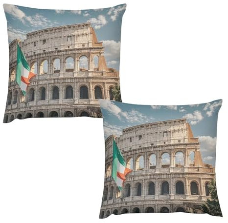 EKYOSHCZ Dekorative Kissenbezüge, quadratisch, römisches Kolosseum, italienische Flagge, modernes Bauernhaus, weich, für Couch, Bett, Wohnzimmer, Heimdekoration, 2 Packungen