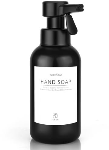 Phneems Halbautomatischer Touch-Seifenspender Elektrischer Seifenspender Mit Sensor 450ml Kunststoff SpüLmittelspender IPX6 Wasserdicht Geeignet FüR KüChe,Bad,Mit Vier Aufklebern Versehen Schwarz Gel