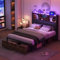ADFUNIT Metallbett 160x200 cm mit 2 Schubladen Stauraum, LED-Kopfteil mit USB-Buchse, Polsterbett Doppelbett Bettgestell aus Metall mit Lattenrost, Vintage Braun +Schwarz