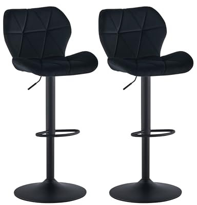CLIPOP Barhocker Höhenverstellbar 360°Drehbar Barstühle Küchenstühle Tresenhocker Bar Hocker mit Rückenlehne und Fußstütze, (Samt Schwarz, 2er Set)
