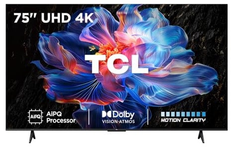 TCL 75V6C-UK 75 4K Ultra HD, HDR TV, Smart TV Powered by Google TV (Dolby Audio, Voice Control, compatible with Google assistant, Chromecast built-in, 2025 New Model)