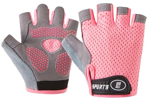 Bawnhaw Kids Fingerless Cycling Gloves Non-Slip Bike Gloves for Girls Boys 3-8T, Pink Breathable Half Finger Toddler Gloves for Biking, Skating, Scooter, Sports