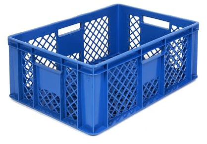 DIE BOX FABRIK Eurobox 60x40 cm in verschiedenen Höhen & Farben | Bäckerkiste, Gemüsekiste & Obstkiste stapelbar | Offene Brötchenkiste | Transportbehälter, Lagerbox (Blau, 60x40x24 cm)