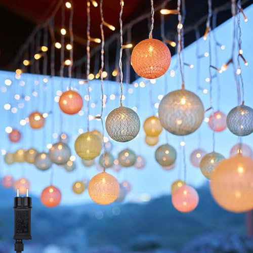 Lichtervorhang Innen, LED Lichterkette 3M 96 LED kugeln Lichterketten Vorhang Dimmbar, 8 Modi Wasserdicht Led Vorhang für Zimmer Party Hochzeit Terrasse Frühlings Ostern Deko (C)