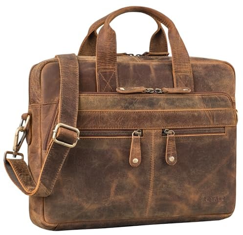ROYALZ Lexington Leder Aktentasche Herren & Damen Arbeitstasche Mittel-Groß Laptoptasche 13-14.5 Zoll zum Umhängen - Vintage Ledertasche aus echtem Büffel-Leder;Farbe:Schwarz