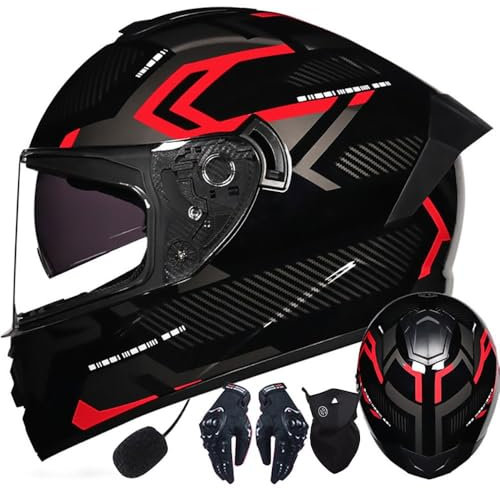 Letetexi Bluetoothhelm Integralhelm Motorrad-Helm Sturzhelm für Roller Anti-Fog-Doppelspiegel Racing Helm mit ECE Genehmigt Vollvisierhelm für Damen Herren Integralhelme Gehörschutz 55~64cm