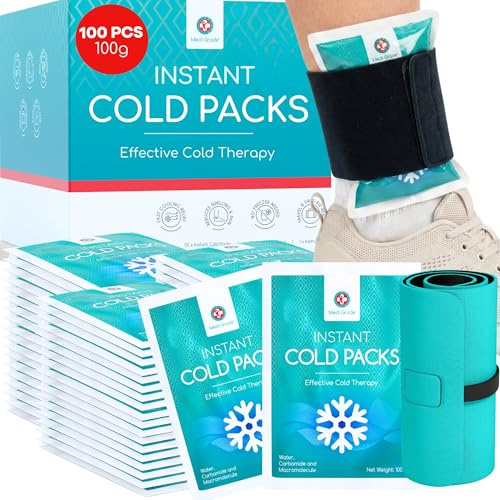 Medi Grade Kühlpacks zum Knicken, 100 St., 100g (11,43 x 15,24 cm) - Sofort Kältekompresse, Kein Gefrierschrank Erforderlich – Einmal Kühlpacks für Verletzungen, Knöchel, Knie mit Stabilisierungsband