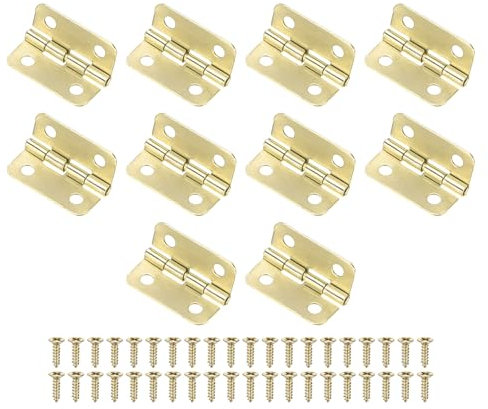 M METERXITY 10-Pack Door Hinges, 3/4in (18mm) Electroplated Iron Interior Door Folding Butt Mini Hinges with Screw for Wooden Box/Jewelry Box/Cabinet [Gold Tone]