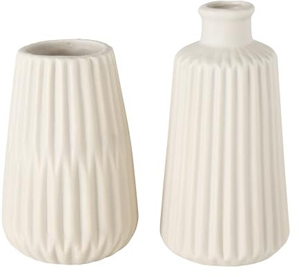 mucHome 2er Set Vasen, Blumenvasen aus Keramik 17 cm, ø ca. 8,5 cm, skandinavisches Design (Beige)