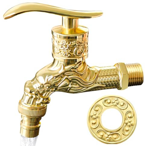 Vintage Wasserhahn, Wasserhanhn Garten Antik, Waschmaschine Wasserhanhn, Antik Messing Wasserhahn, Wandmontierter Wasserrhahn, für Zuhause, Küche, Badezimmer, Garten im Freien Gold