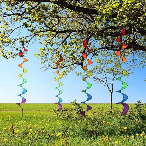 4PCS Rainbow Wind Spinner - 59 Rainbow Curlie Spinner Hanging Wind Twister - Outdoor Hanging Wind Socks - Colorful Windsock Streamers for Yard Tent Garden Outdoor Lawn Decoration