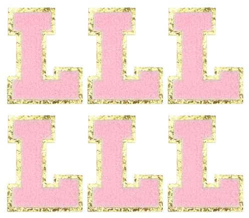 sourcing map Chenille Letter Patches 3.1 Alphabet L Iron on Embroidered Patch Sew on Letter Stickers Applique for Repairing Clothing Jeans Shoes Hats DIY(Pink, Pack of 6)