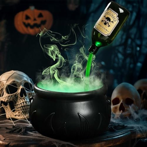 Halloween Decorations Indoor,DIY Floating Potion Set with Witches Cauldron and Mist Maker,Spooky Vintage Black Plastic Bowl Hocus Pocus Party Decor for Home Table Mantel Kitchen Room