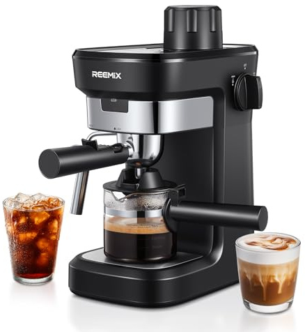 Machine à expresso Remix 5 Bars, Machine à café Rich Crema, Soulagement automatique de la pression, Machine à café compacte pour la maison, Noir