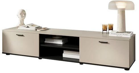 Mirjan24 TV Lowboard 180 Soho S3, Farbauswahl, TV Schrank, Tisch, Fernsehschrank, Fernsehtisch, TV Bank, TV Möbel (Cashmere + Schwarz)