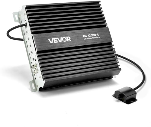 VEVOR Ampli Voiture Monobloc, Amplificateur Audio Auto 1 Canal, Classe D, 1200 W RMS Max, Stable sous 1/2/4 ohms, avec Télécommande pour Niveau du Subwoofer, Filtre Passe-bas, Amplification des Basses