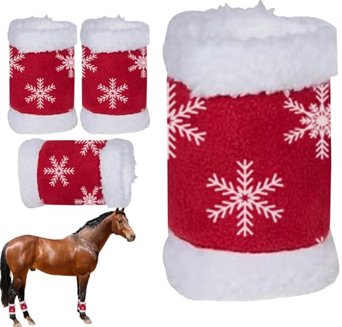 Generisch Weihnachts-Beinwickel Für – 4 Stück Winter-Beinlinge Für Den Reitsport, Schneeflockenmuster, Gemütlicher Fleece-Schutz, Verstellbares Und Leichtes Design, Einfach Zu Verwenden | Für,
